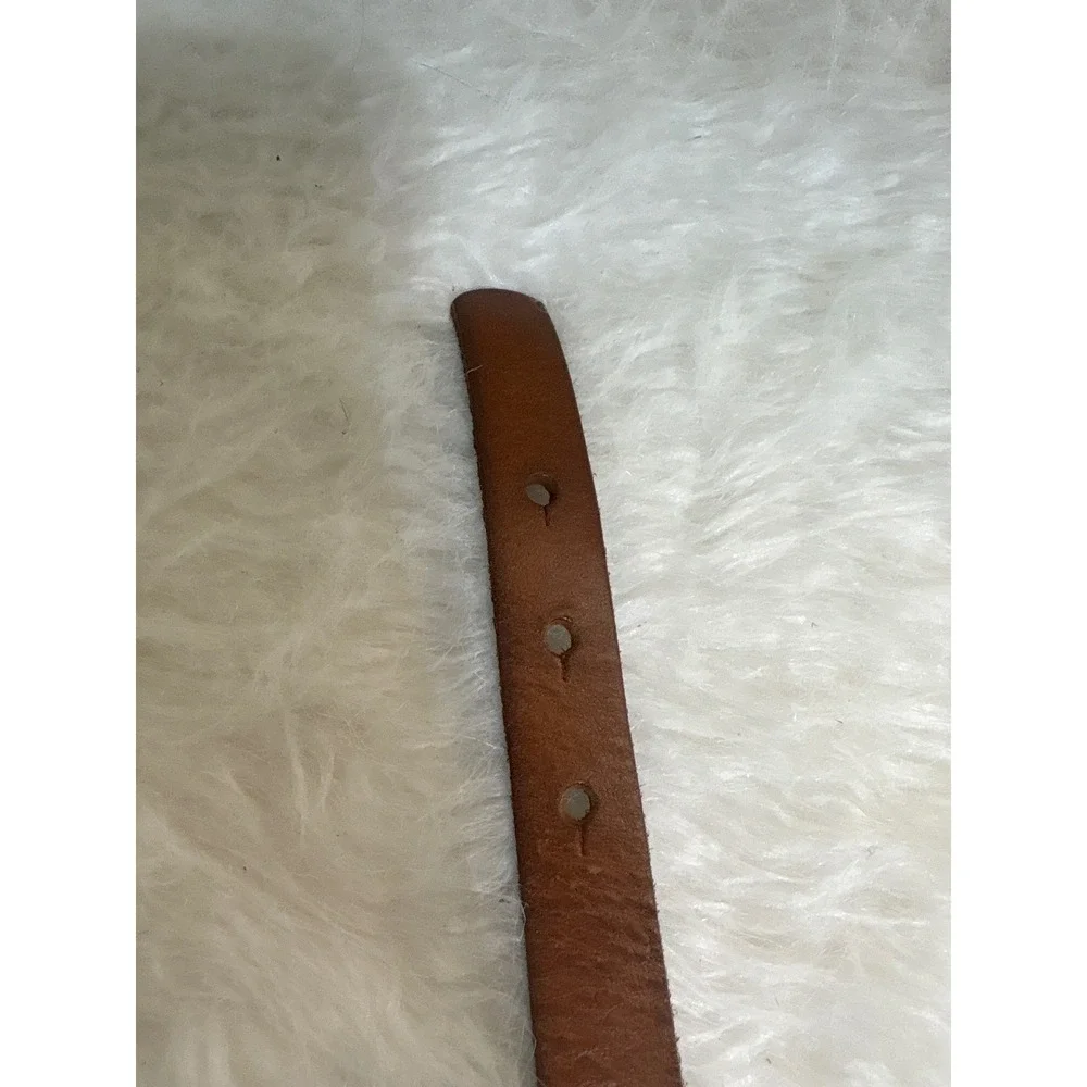 Vintage Leather Belt Womens Small Braided Knot Cognac Brown Skinny Boho Waist